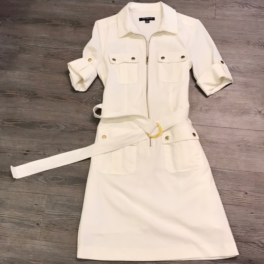 Off-White Dress with Gold Trims